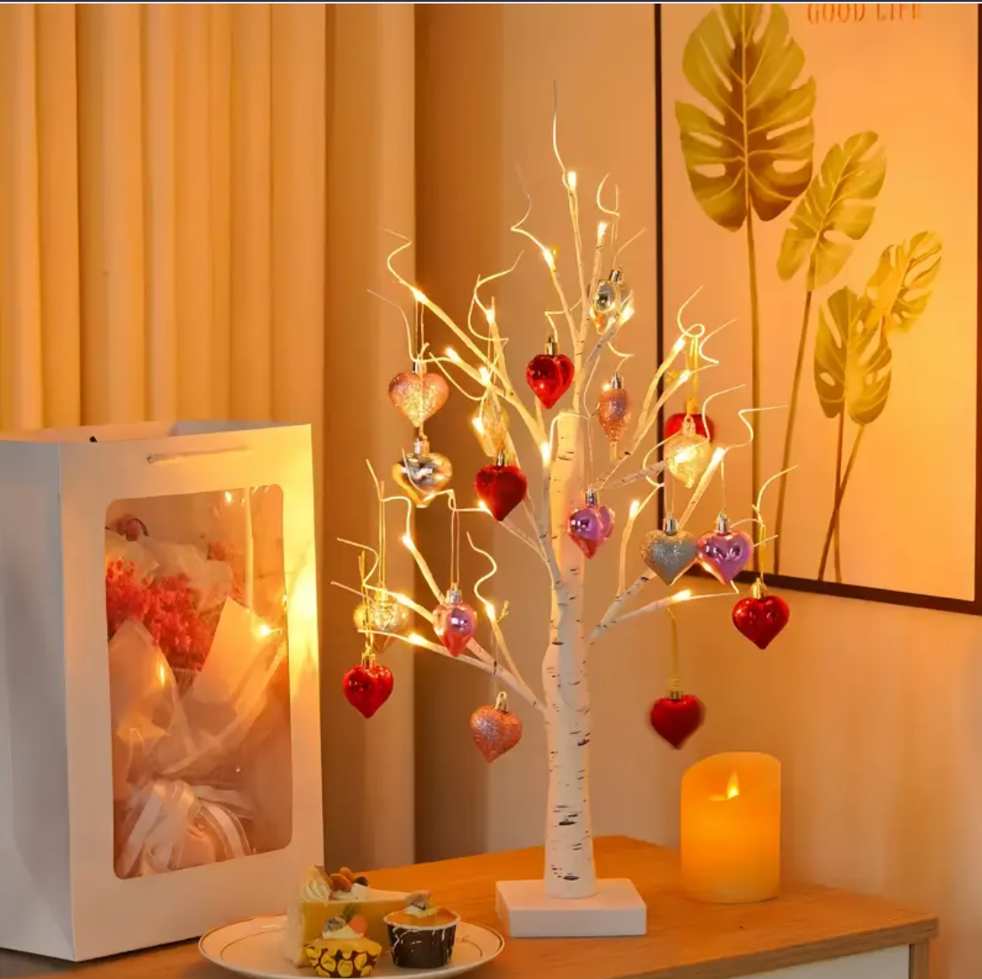 Romantic Heart-Shaped Birch Tree Lamp ✨