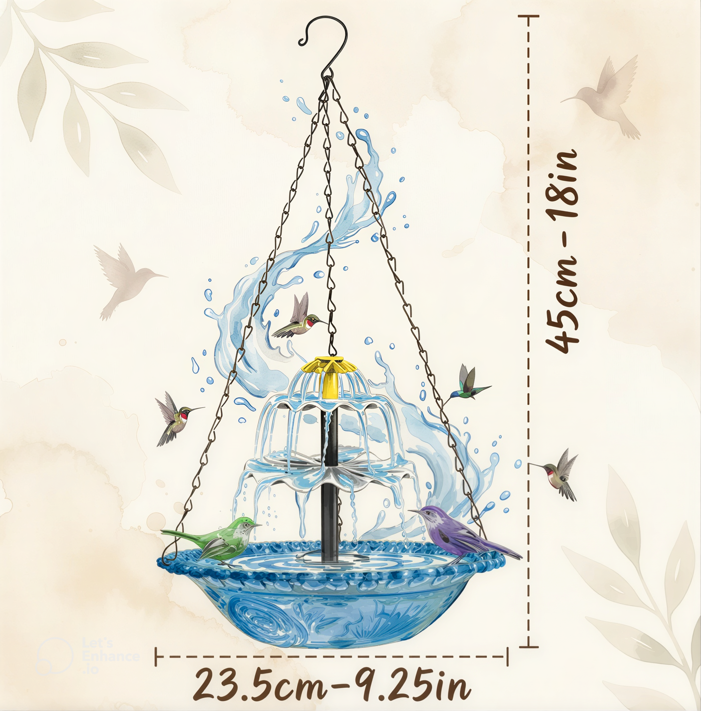 Solar-Powered Hanging Bird Bath Fountain