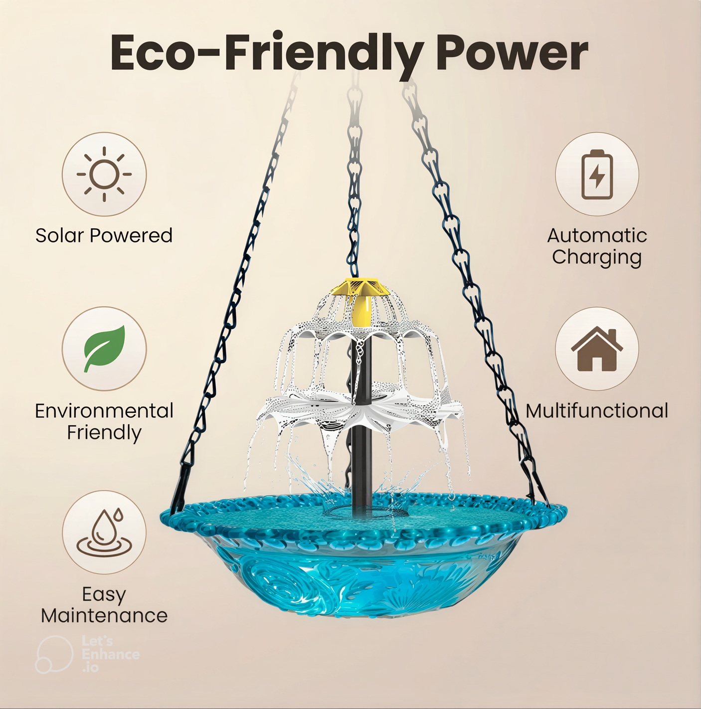 Solar-Powered Hanging Bird Bath Fountain